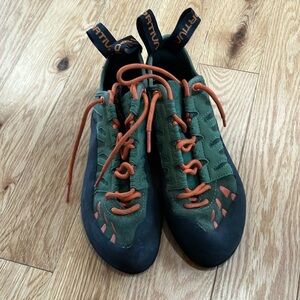 La Sportiva Green and Orange Climbing Shoes